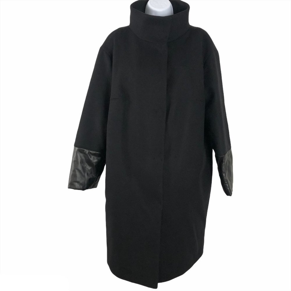 Akris Punto Black Coat with Leather Accents